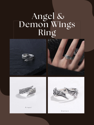Angel & Demon Wings Adjustable Ring – Symbolic & Stylish Statement