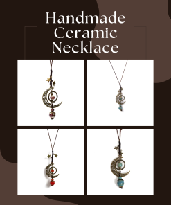Moon and Star Handmade Ceramic Necklace