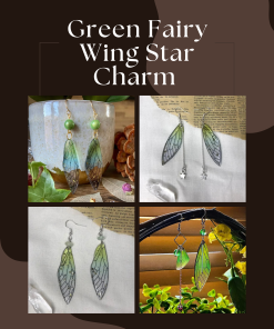 Green Fairy Wing Star Charm Earrings